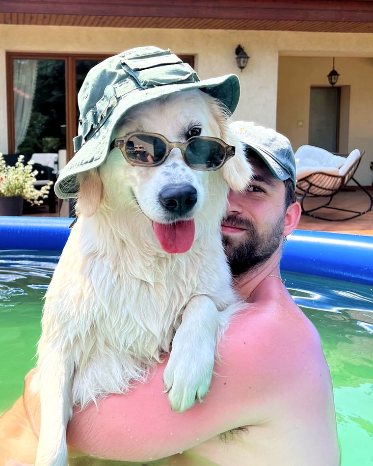 Us and the dog in the pool